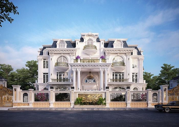 Mẫu Biệt Thự Cổ Điển 3 Tầng Đẹp Dẫn Đầu Xu Hướng 19 Lau dai co dien 3 tang mai Mansard 2