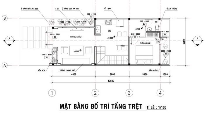 Thiet ke nha 1 phong khach 2 phong ngu