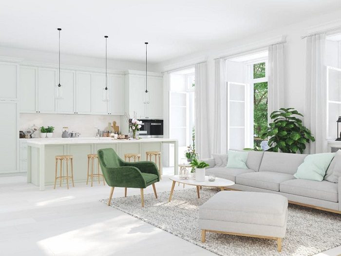 Mẫu phòng khách liền bếp 20m2 ở quê hình 5