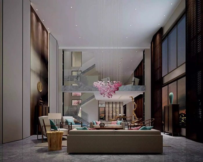 Mẫu phòng khách liền bếp cho căn penthouse có vách ngăn 21