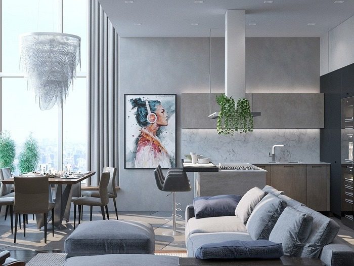 Mẫu phòng khách và bếp chung cư cao cấp hình 7