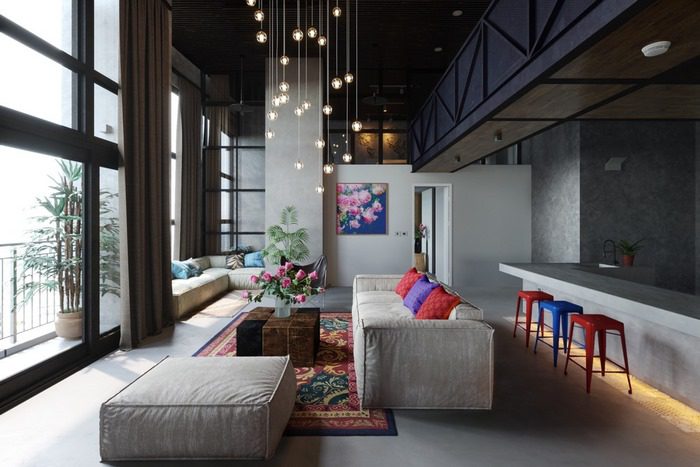 Mẫu phòng khách liền bếp 30m2 hình 4