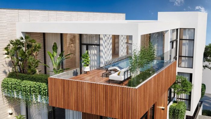 Thiết kế nhà biệt thự 3 tầng hiện đại tăng không gian sống 21 Hồ bơi sân thượng biệt thự 3 tầng đẹp