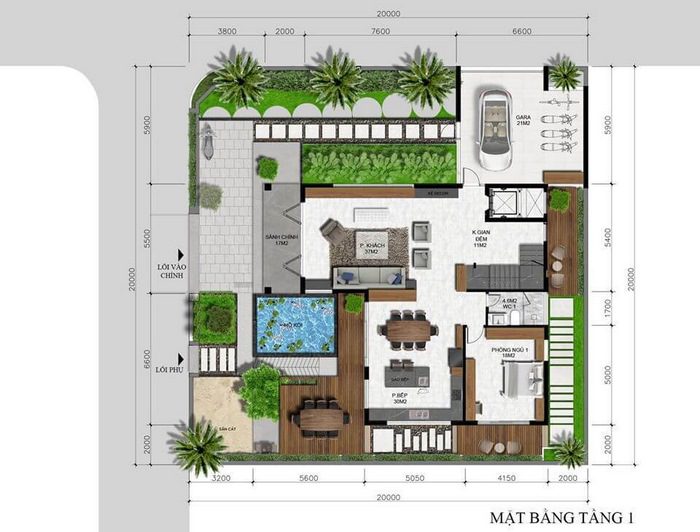 Thiết kế nhà biệt thự 3 tầng hiện đại tăng không gian sống 24 Mặt bằng tầng 1