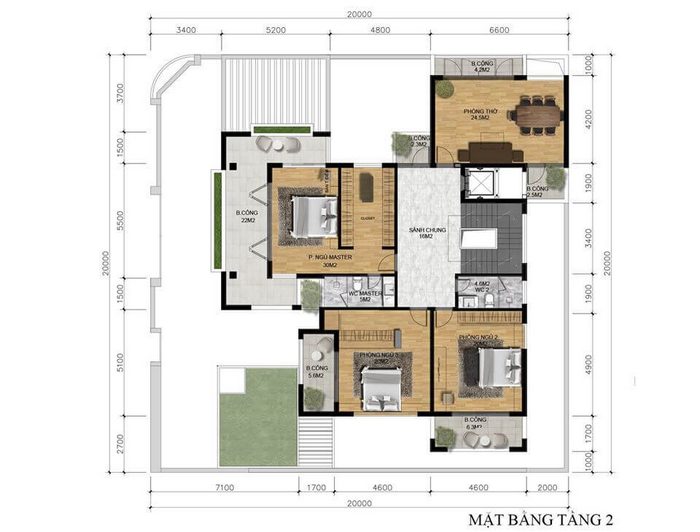 Thiết kế nhà biệt thự 3 tầng hiện đại tăng không gian sống 25 Mặt bằng tầng 2