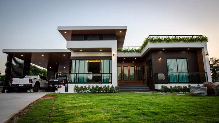 Biệt thự mái bằng 1 tầng đẹp với kiến trúc ấn tượng
