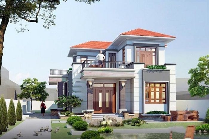 Mẫu Nhà 2 Tầng Mặt Tiền 8m Hiện Đại | Biệt Thự Tiện Nghi 4 Nhà 2 tầng mặt tiền 8m mái thái hiện đại 4 phòng ngủ