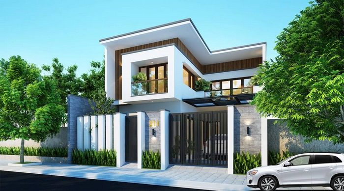 Mẫu Nhà 2 Tầng Mặt Tiền 8m Hiện Đại | Biệt Thự Tiện Nghi 22 Biệt thự 2 tầng mặt tiền 8m mái bằng