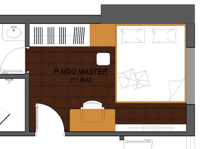 Bản vẽ phòng ngủ master 12m2 nằm ở tầng 1 bên phải căn nhà 