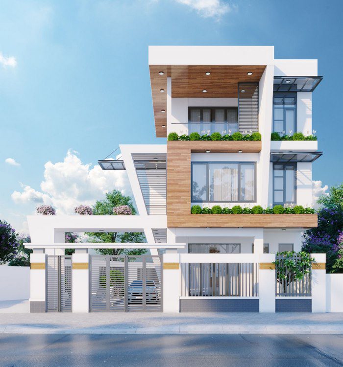 21+ biệt thự 3 tầng hiện đại 120m2 có kiến trúc siêu đẹp 9 Vẻ ngoài tinh khôi toát lên sự hiện đại của căn biệt thự mặt tiền nhà ống này