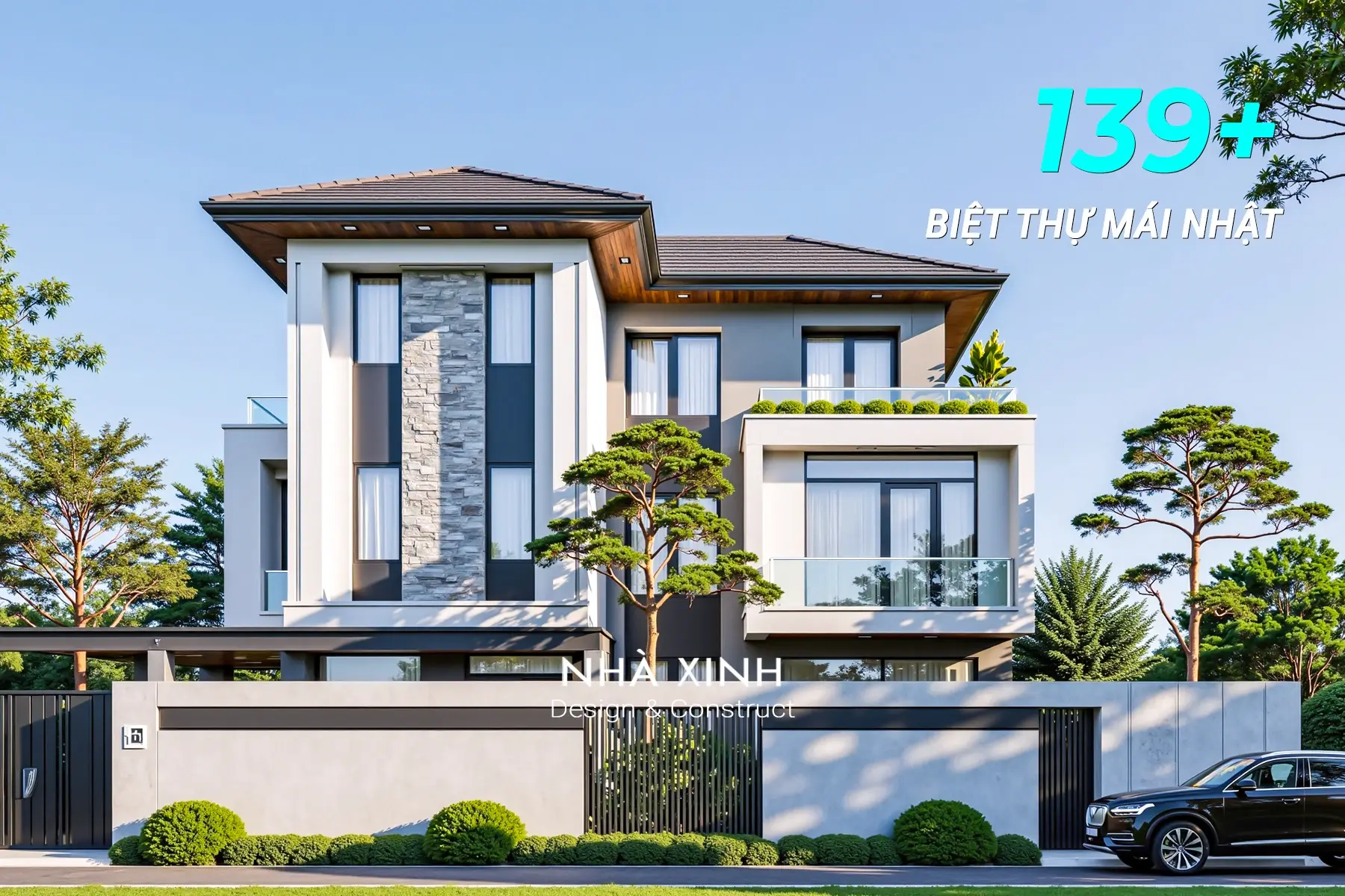 thiết kế biệt thự mái nhật hiện đại